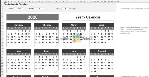 Yearly Calendar Landscape Chamfer Theme